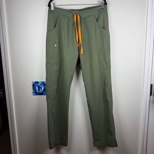 Figs Kade Scrub Pants Moss Green Orange Tie Women’s Large Tall Nurse 3072 Comfy
